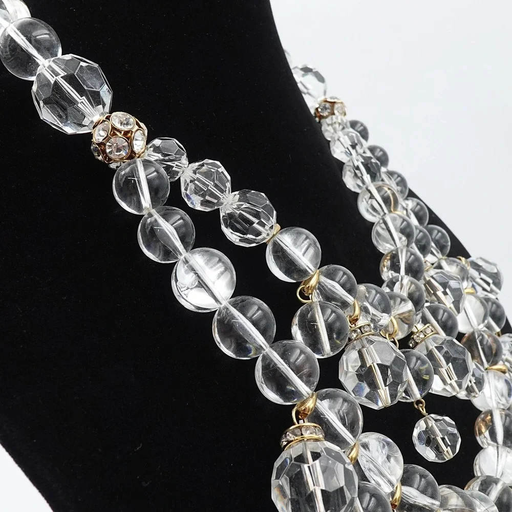 J Crew Clear Lucite Bead Bib Statement Necklace Chandelier Multi Strand Collar